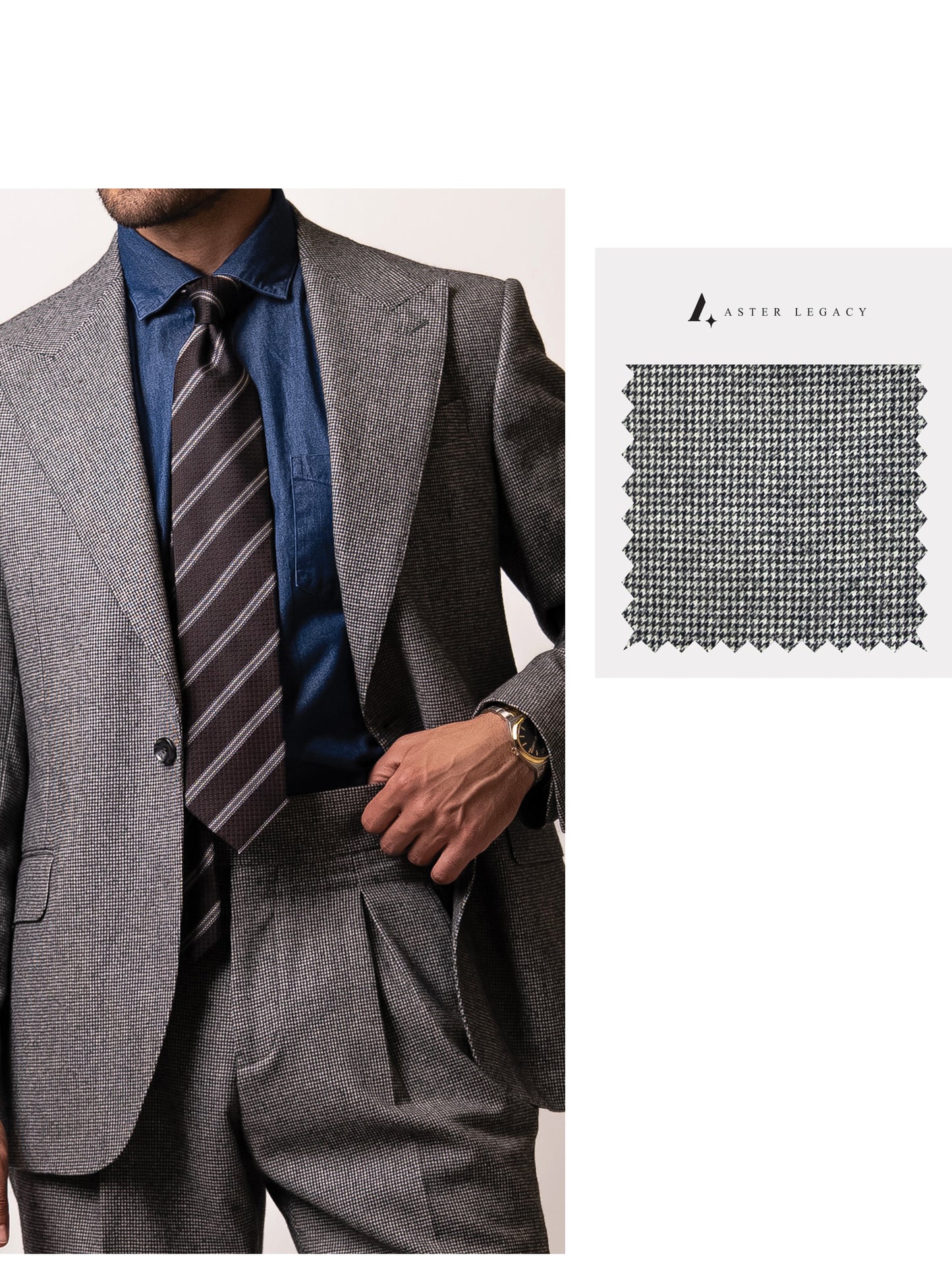 Close-up of light grey houndstooth fabric